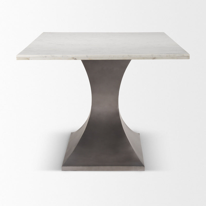 Marble Iron Pedestal Base Dining Table - White / Gray