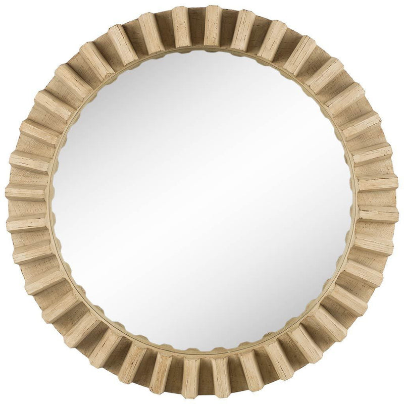 35" Round Natural Frame Wall Mirror - Brown
