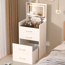 Load image into Gallery viewer, Compact 3 In 1 Vanity Desk With Open Top Mirror, Glass Desktop, 5 Height - White
