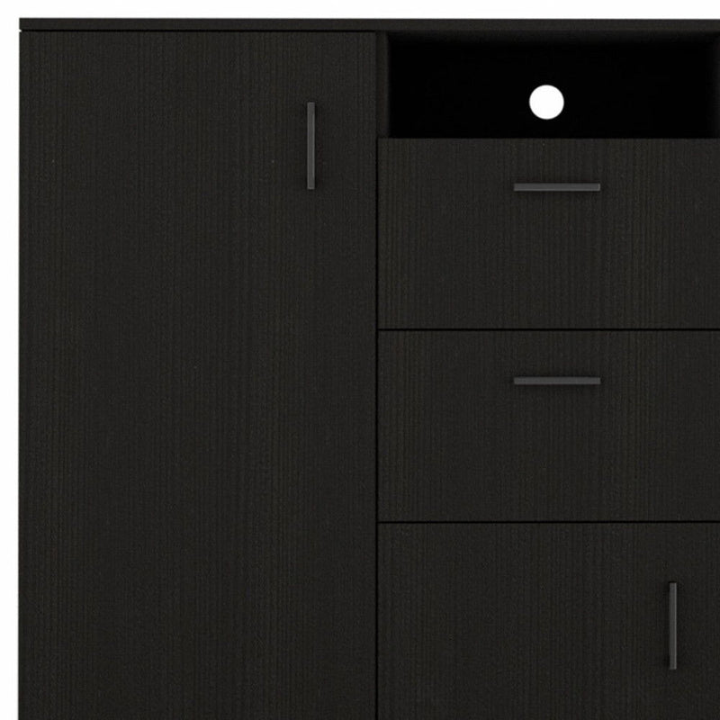 Three Door Closet With Two Drawers - Black