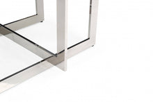 Load image into Gallery viewer, 59" Square Glass And Stainless Steel Pedestal Base Dining Table - Clear
