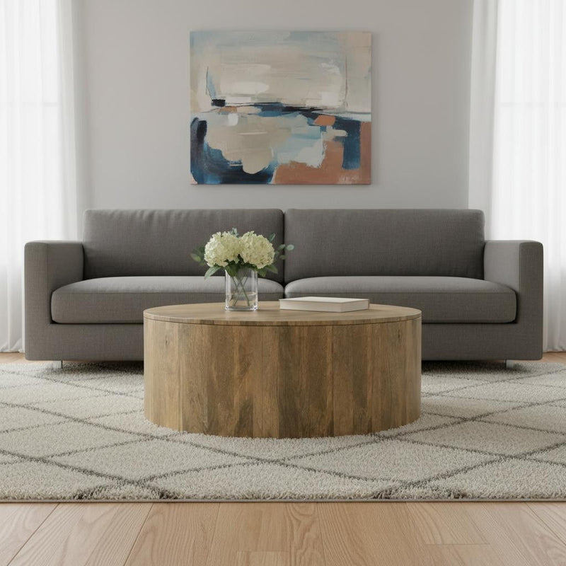 Round Solid Wood Coffee Table - Brown