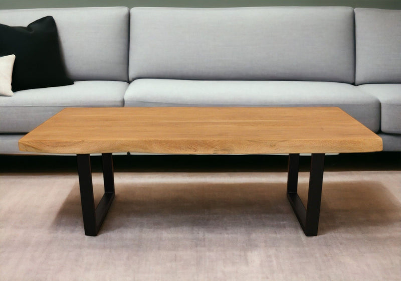 59" Solid Wood And Iron Live Edge Coffee Table - Natural And Black