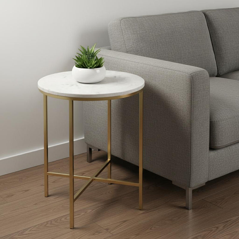 Iron Round End Table Trunk Storage - Gold