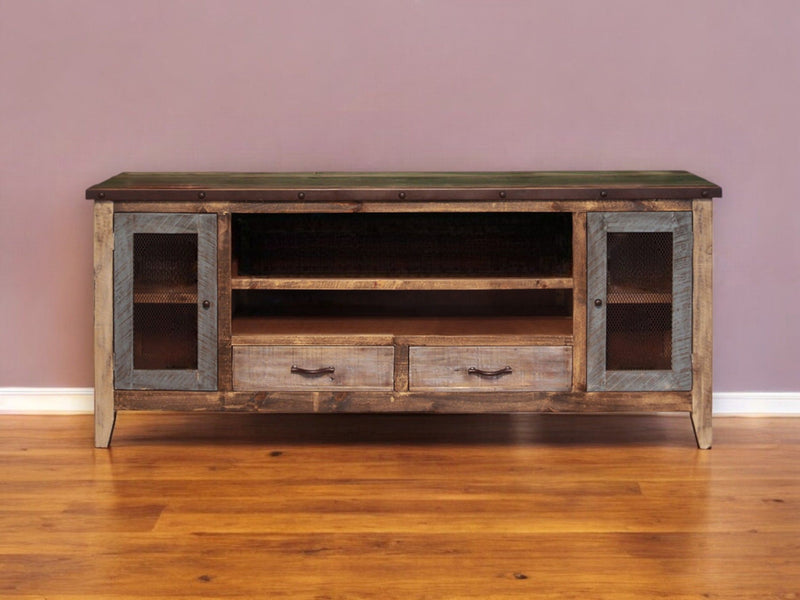 Wood Cabinet Enclosed Storage Distressed, TV Stand - Brown