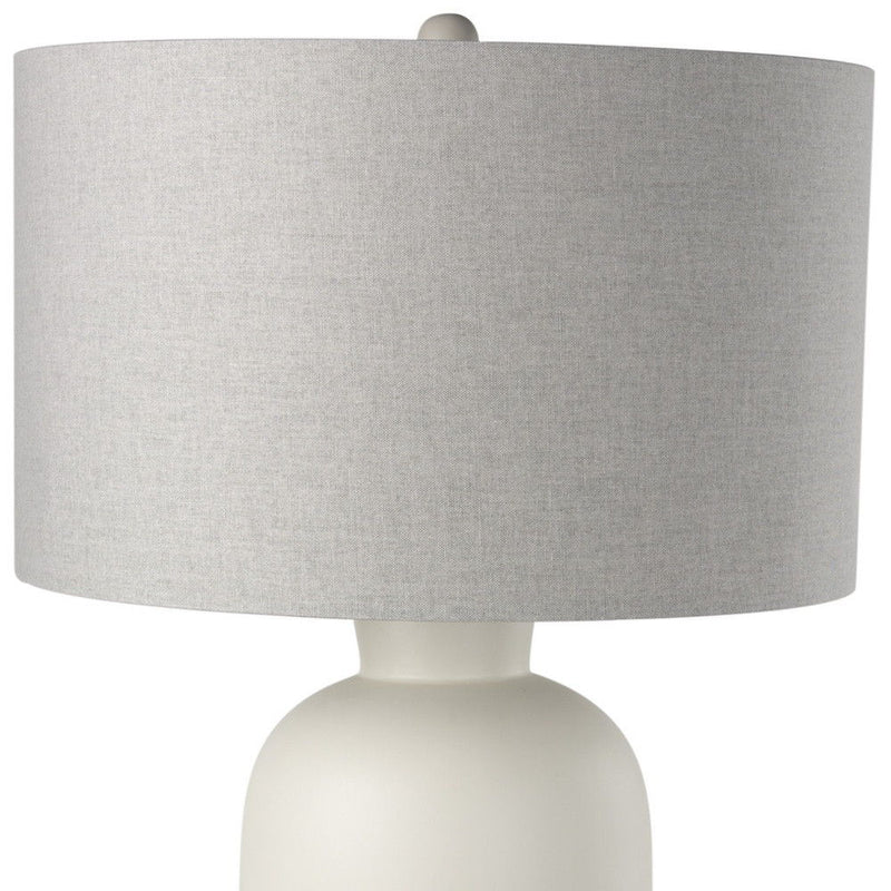 33" Ceramic Round Bedside Lamp With Gray Drum Shade - Cream