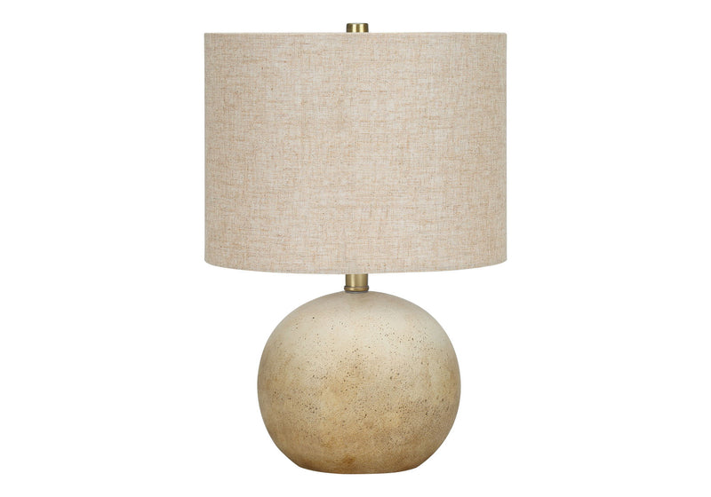 Concrete Round Table Lamp With Beige Drum Shade - Beige