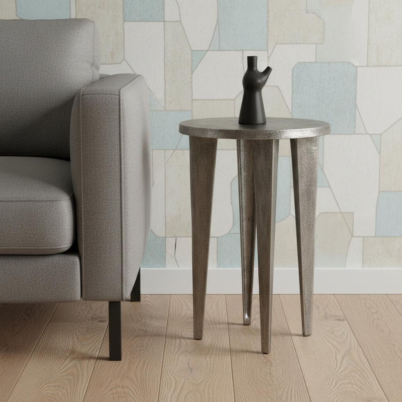 Distressed Aluminum Round End Table (605391) - Silver