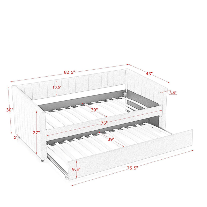 Upholstered Daybed With Trundle With Vertical Stripes