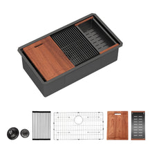 Load image into Gallery viewer, Workstation Kitchen Sink 30" X 18" X 10" Single Bowl Undermount 16 Gauge - Gunmetal Black
