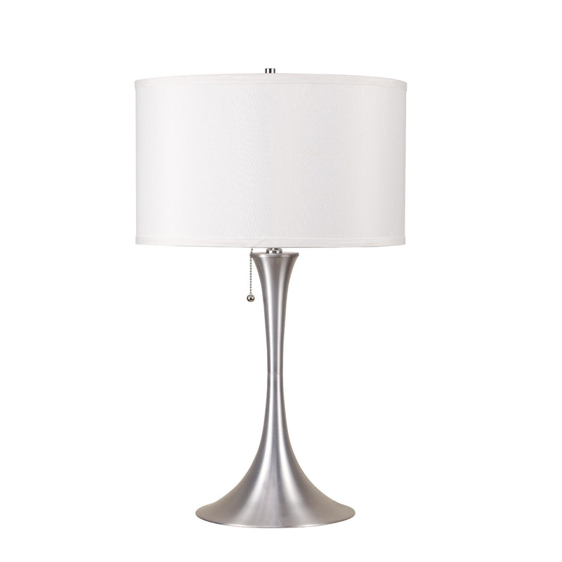 28" Metal Bedside Table Lamp With White Shade - Silver