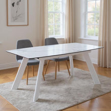 Load image into Gallery viewer, 71" Ceramic And Metal Self-Storing Leaf Extendable Dining Table - Gray / White
