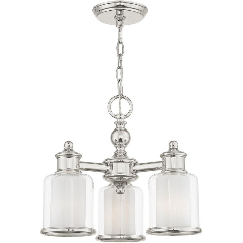 Three Light Metal Dimmable Chandelier With Shades - Nickel / Clear / Opal
