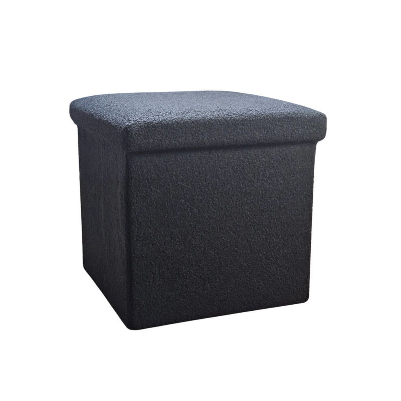 12" Boucle Cube Storage Ottoman - Black