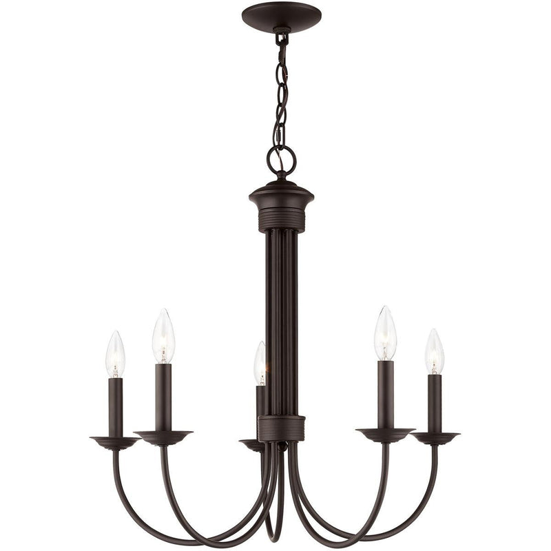 24" Five-Light Dimmable Chandelier With Shades - Bronze
