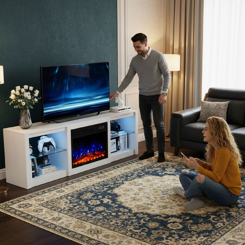 Wood Fireplace Entertainment Center With Fireplace (723798) - White