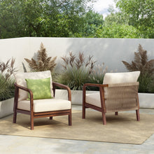 Load image into Gallery viewer, Outdoor Lounge Chair With Woven Backrest, Solid Wood Frame, Comfortable Cushions

