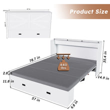 Load image into Gallery viewer, Full Murphy Bed With Storage Drawers, Charging Station, Foldable Panels, And Silent Swivel Wheels

