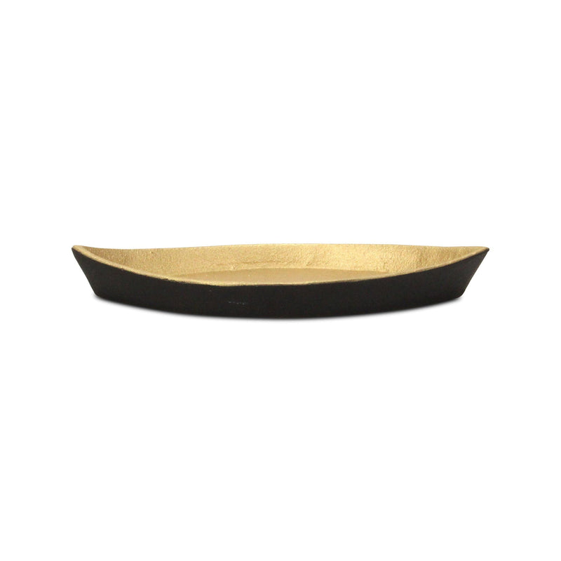10" Cast Iron Oval Boat Shaped Tray - Black / Gold