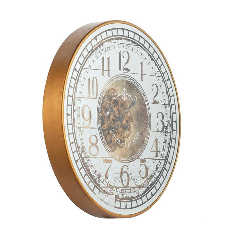 Circle Mirror Analog Exposed Gear Wall Clock - Gold / Silver