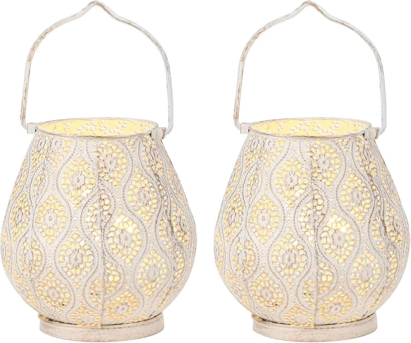 Pierced Geometric Cordless Lantern Lamps (Set of 2) - Beige