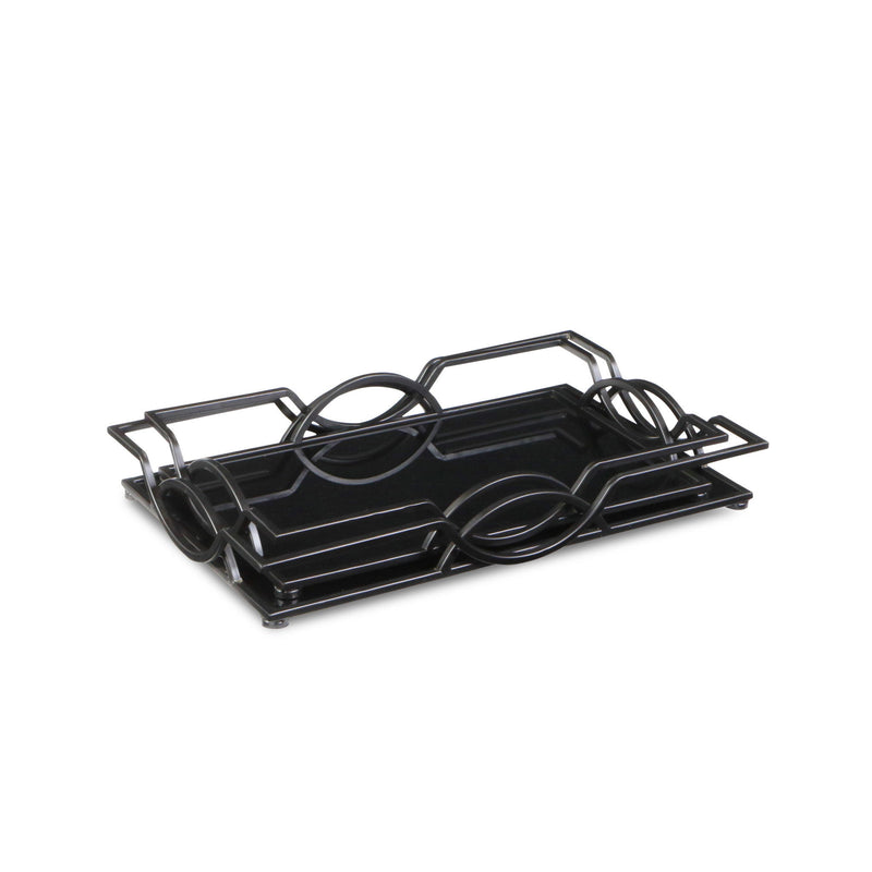 20" Rectangular Metal And Mirror Handmade Trays (Set of 2) - Black