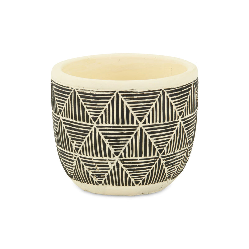 Geometric Round Pot Planter - Black / White