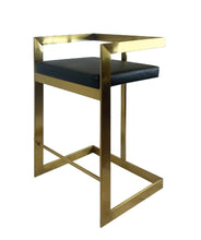 Load image into Gallery viewer, 26" Faux Leather And Stainless Steel Low Back Counter Height Bar Chair - Black And Gold
