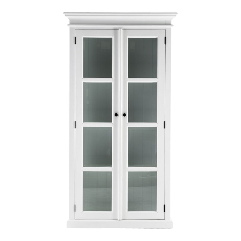 Wood And Glass Double Door Storage Cabinet - White