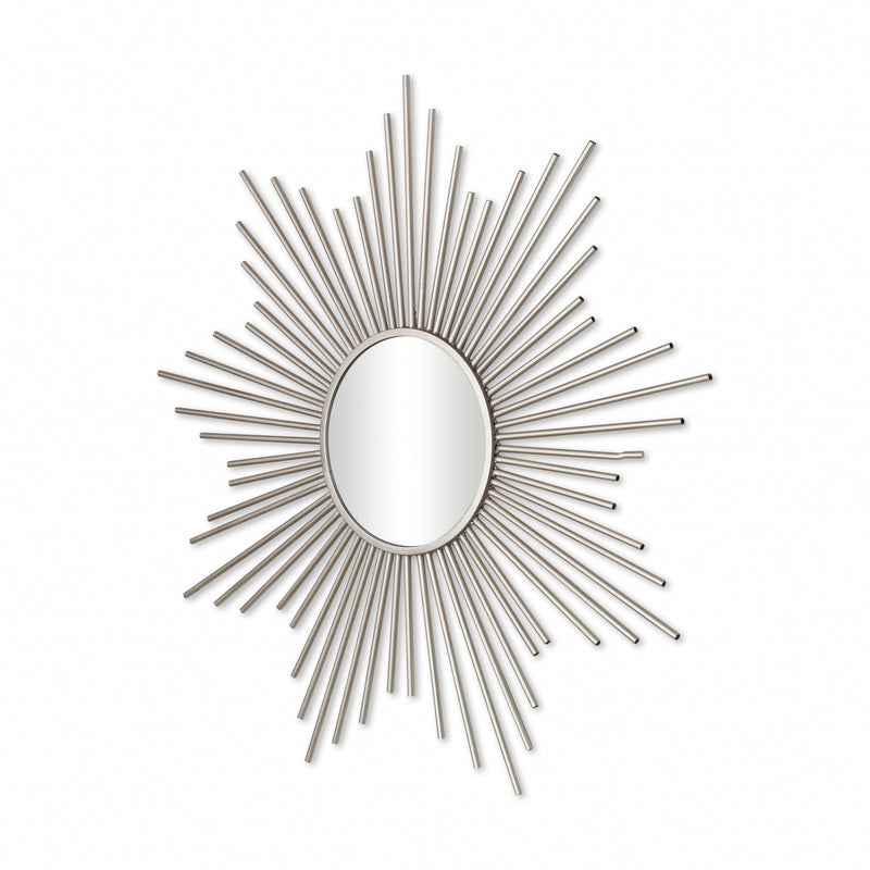 Striking Metal Sunburst Design Wall Mirror - Silver