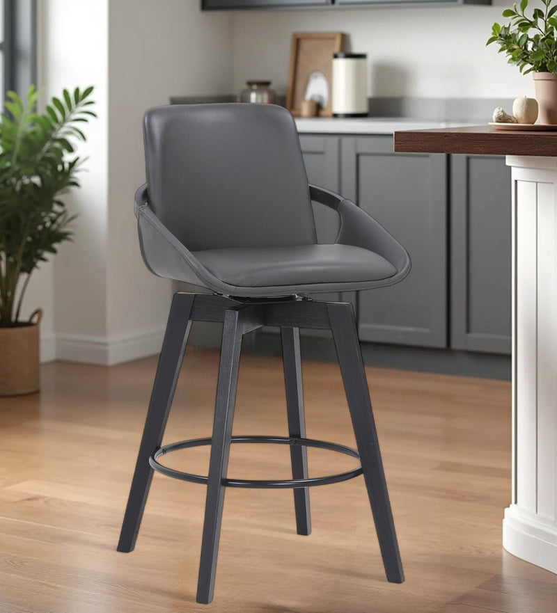 Faux Leather Low Back Bar Height Swivel Bar Chair - Gray And Black