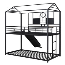 Load image into Gallery viewer, Twin Over Twin Metal Bunk Bed ,Metal Housebed With Slide,Three Colors Available.(Black with Black  Slide)(OLD SKU :LP000095AAB)
