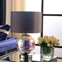 Load image into Gallery viewer, Iridescent Glass Globe Table Lamp With Gray Classic Drum Shade - Silver Metallic
