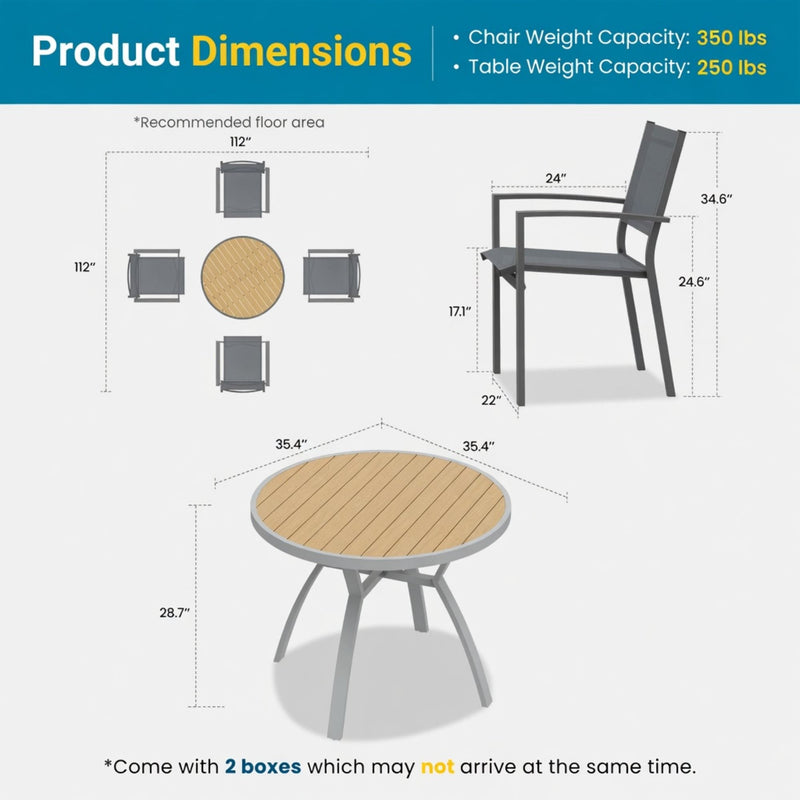 5 Piece Patio Dining Set & Table And Chairs For Outdoor Use - Gray