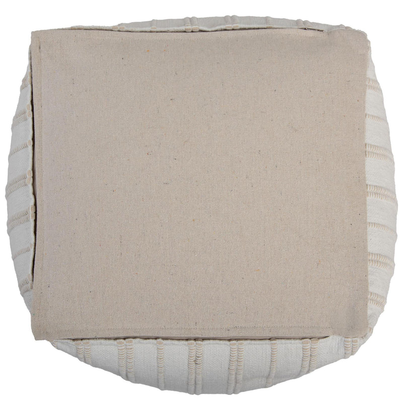 Cotton Blend Striped Cube Pouf Ottoman - Beige And Ivory