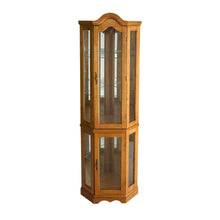 Load image into Gallery viewer, Golden Scallop Top Lighted Corner Curio Cabinet - Brown
