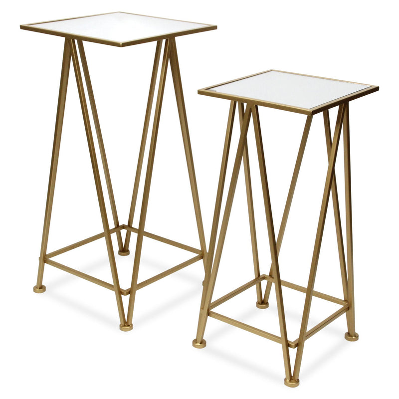 Mirrored Square Frame Nested Tables (Set of 2) - Silver