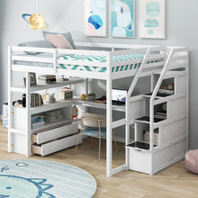 Load image into Gallery viewer, Loft Bed With Desk, Shelves, 2 Drawers, Storage Staircase
