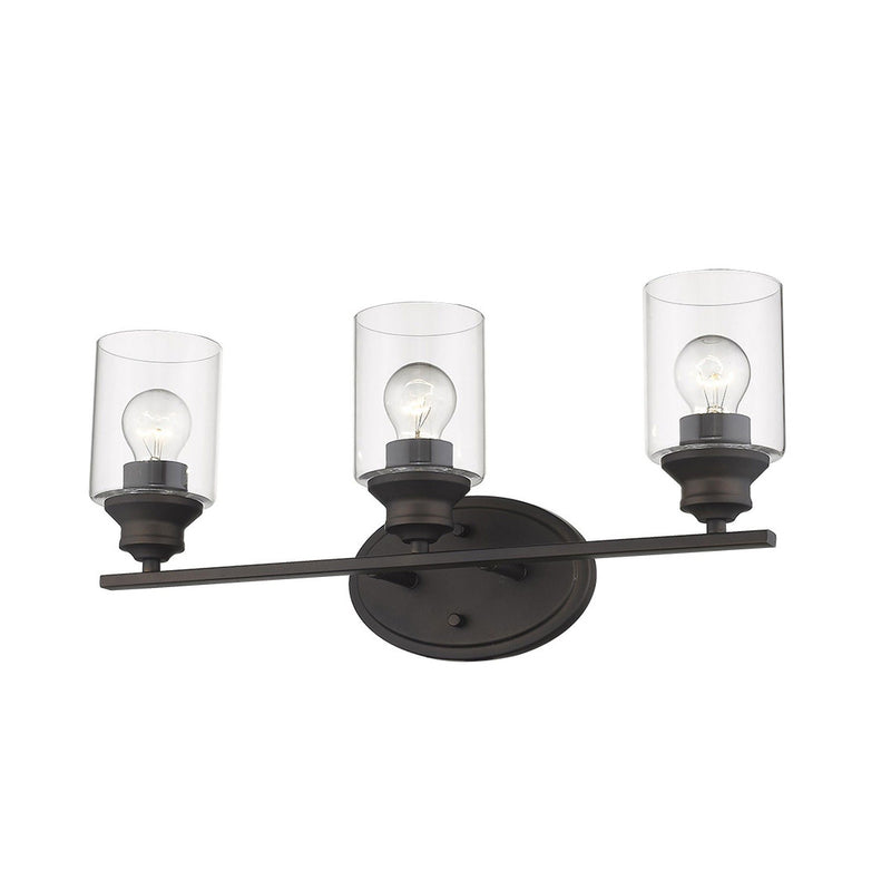 Three Light Wall Light With Clear Glass Shade - Bronze