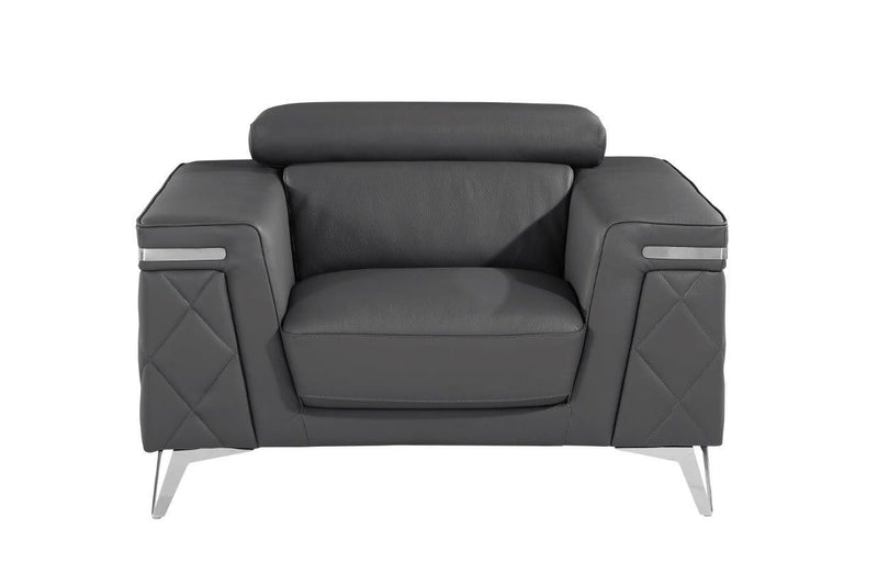 Metallic Top Grain Leather Club Chair - Gray And Silver