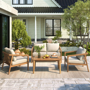 Westin - Outdoor Acacia Wood 4 Pieces Chat Set - Teak / Beige