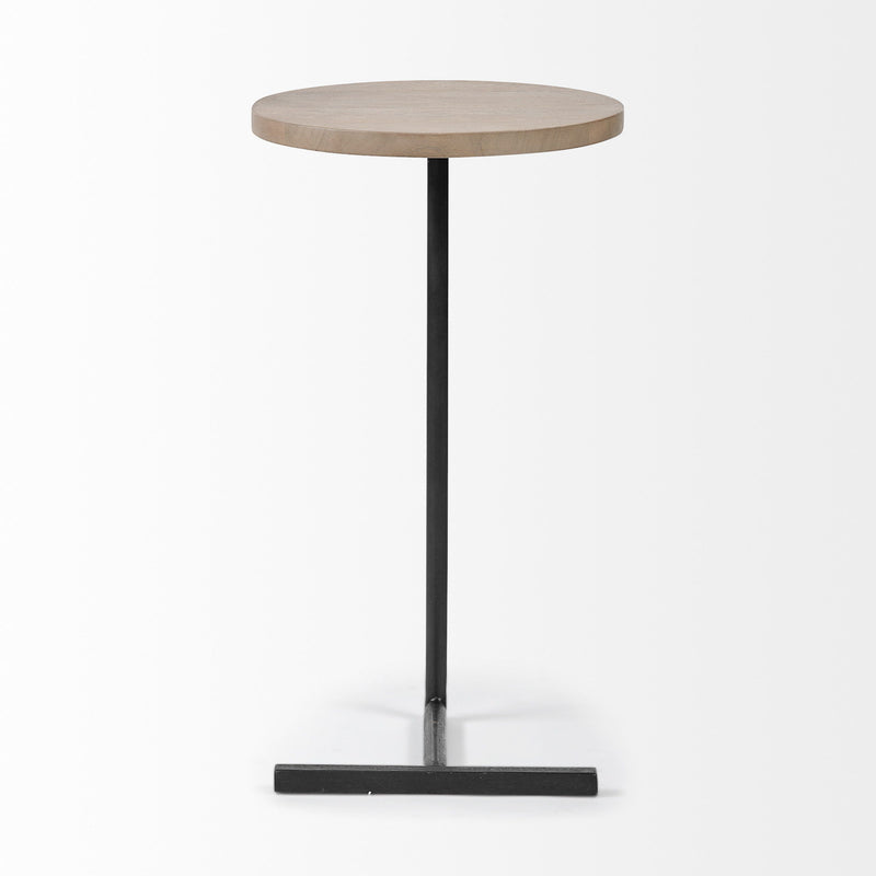Wood Round Top Accent Table With Black Iron Base - Brown