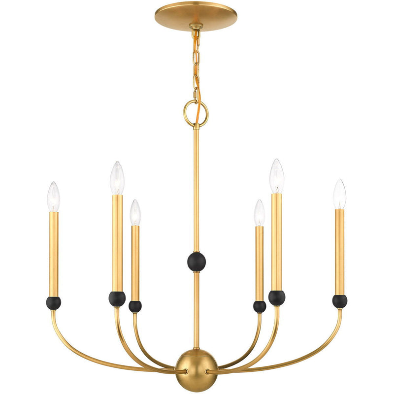 28" Six Light Dimmable Chandelier With Shades - Brass