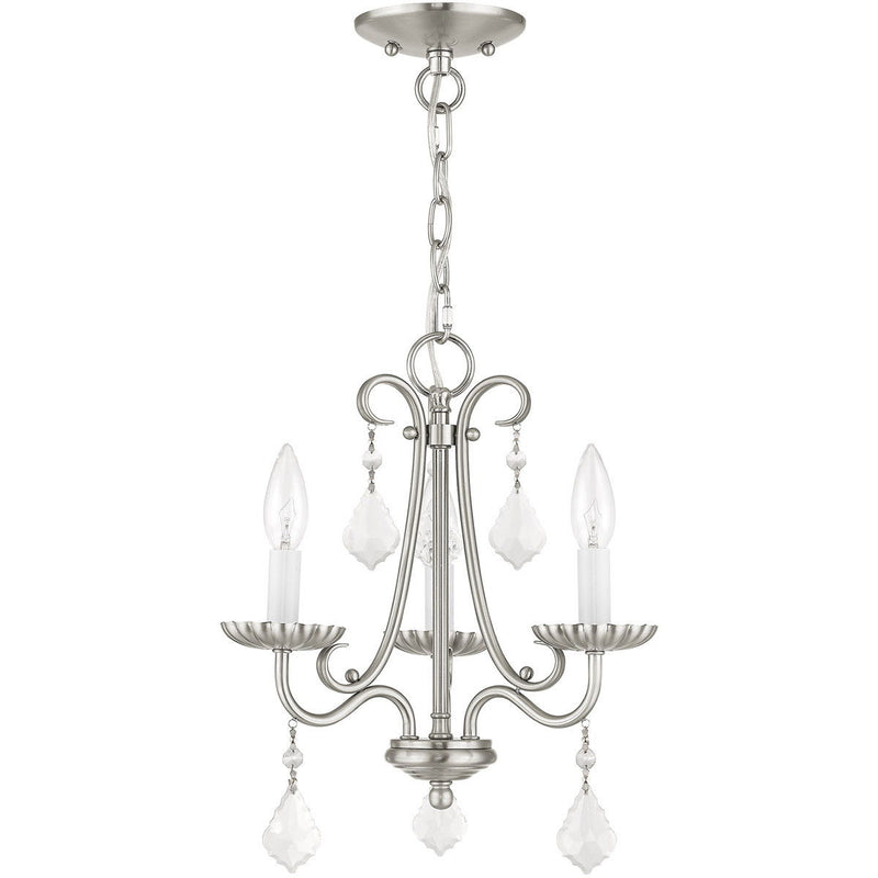 15" Three Light Dimmable Chandelier With Shades - Nickel