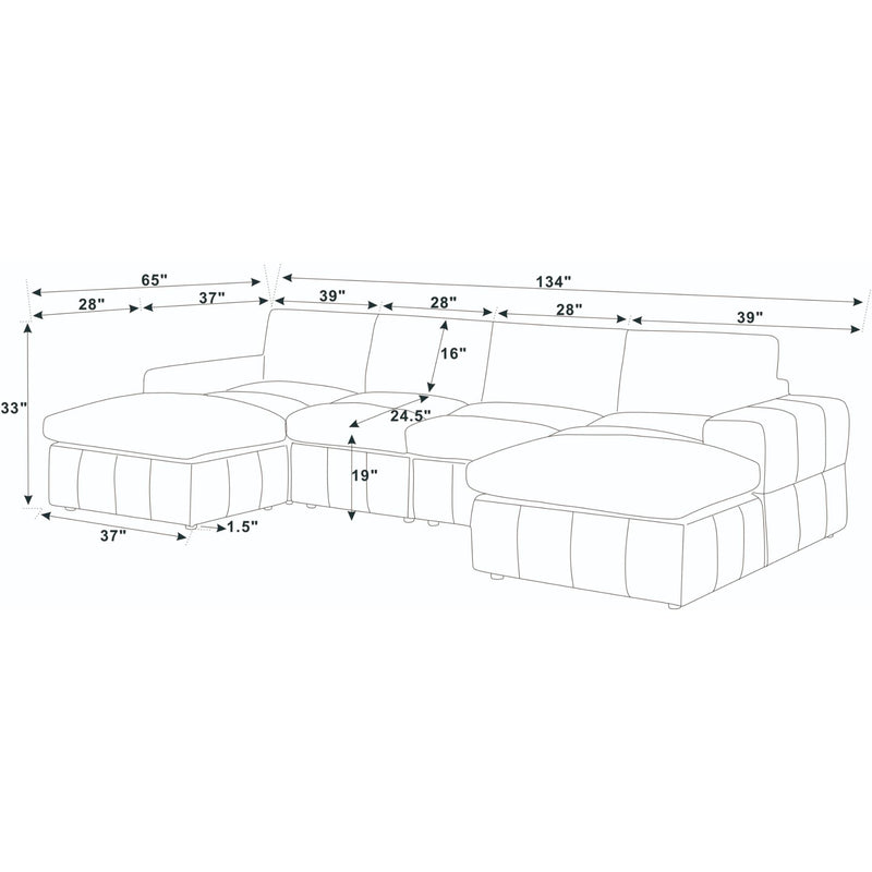 Upholstered Sectional With 2 Ottomans Living Room Seating - Dark Gray
