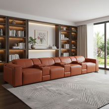 Load image into Gallery viewer, Top Grain Leather Reclining Metal USB Sofa (720421) - Camel
