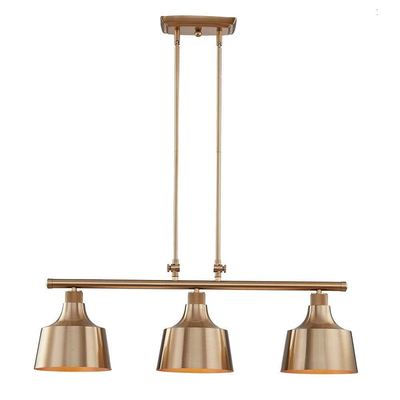 Kitchen Island Three Light Metal Dimmable Chandelier With Shades - Gold