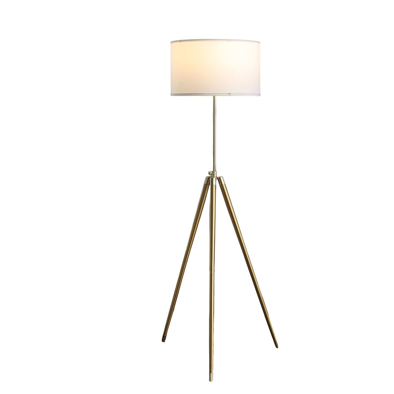 Metal Adjustable Tripod Floor Lamp With White Linen Drum Shade - Gold
