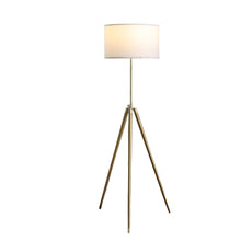 Load image into Gallery viewer, Metal Adjustable Tripod Floor Lamp With White Linen Drum Shade - Gold
