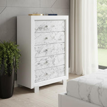 Load image into Gallery viewer, Modern Chest With 5 Faux Marble Detailed Front Drawer. - White
